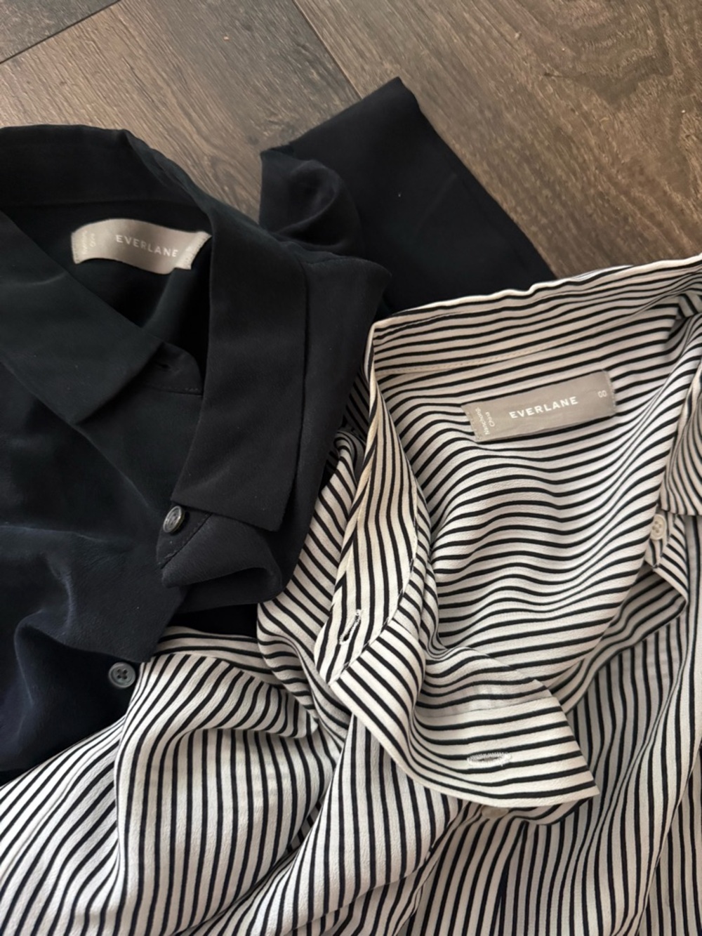 Everlane Silk Boxy Tee 00 Black Stripe Set of 2 - Picture 3 of 4